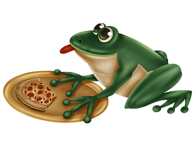 Toadally character dining eating frog illustration pizza toad