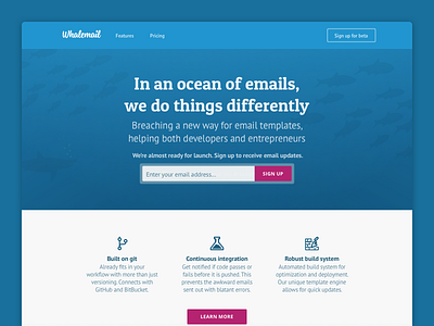 Whalemail Marketing Site: Index branding identity marketing site ocean theme product design user experience user interface design web design whale logo