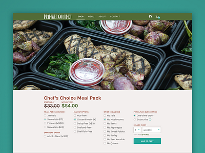 Subscription Meal Plan Product Page branding ecommerce restaurant uiux