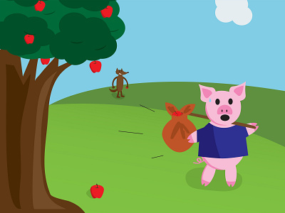 Run, little pig! cartoon character childrens book flat design illustration pig wolf
