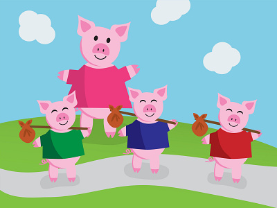 Bon voyage, little piglets! cartoon character childrens art childrens book flat design illustration pig piglet
