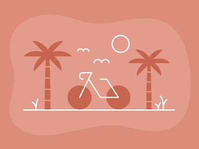 Beachside Bike Ride beach bicycle bike flat icon illustration illustrator ocean palm trees scene travel