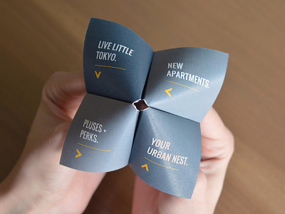 Wakaba LA apartments cootie catcher flyer fold foldable fortune teller little tokyo marketing origami print unique