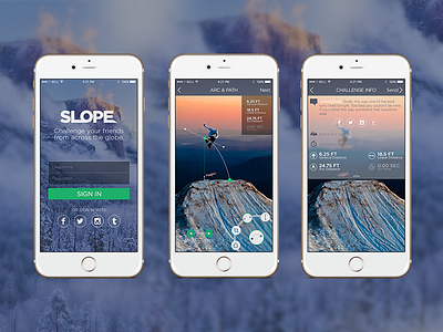 SLOPE mobile photo sharing snowboarding ui ux