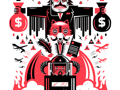 Propagandhi art banker design fox illustration poster totem pole