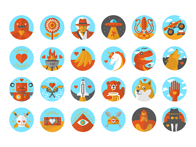 French Girls Achievement Icons achievement badges bonerjams flat french girls icons samsquanch sasquatch squid