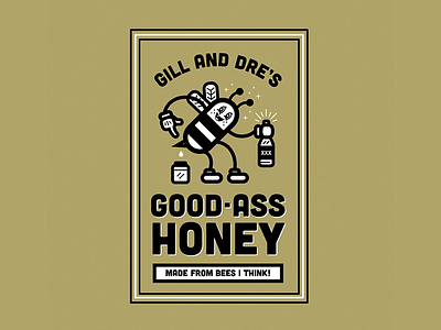Gill and Dre's Good-Ass Honey bee brand design honey illustration logo packaging thick lines vector