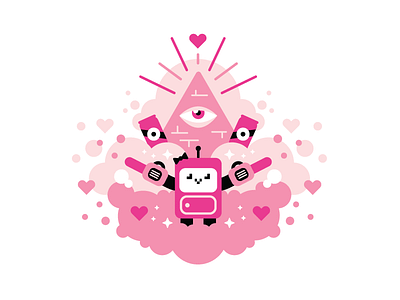 sarah bot 4000 beer clouds cute hearts illuminati killer pastel pink robot