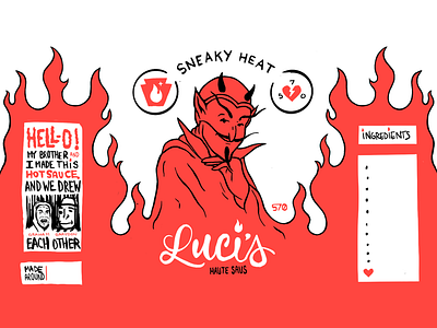 luci's haute saus hot sauce label bottle packaging illuminati illustration lockup logo typography