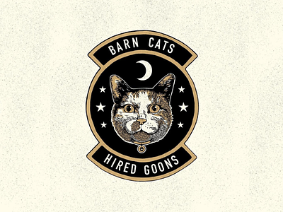 Barn Cats X Hired Goons badge branding cat design illustration lockup logo texture typography