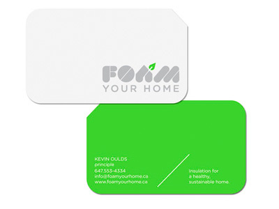 Foam Your Home Eco Insulation business card eco fluorescent friendly logo rounded