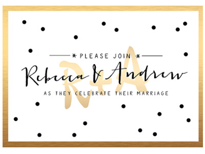 R&A wedding invite black gold invitations modern polkadots script wedding white