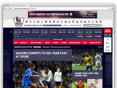 Premier League Homepage Redesign branding carousel editorial flat football homepage parallax redesign soccer sports stats video