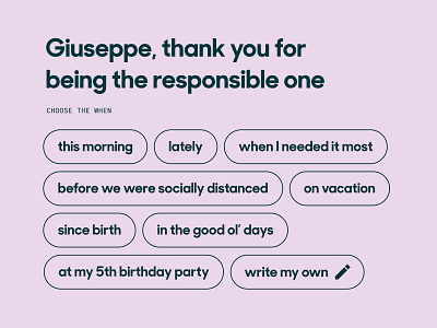 Thank You Machine message builder copy copywriting mad libs message builder pill button ui user generated content web design website website design