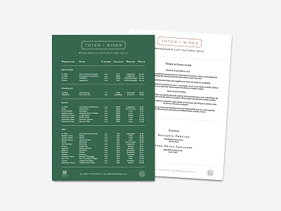 Totem Wines wholesale list menu premium wholesale list wine