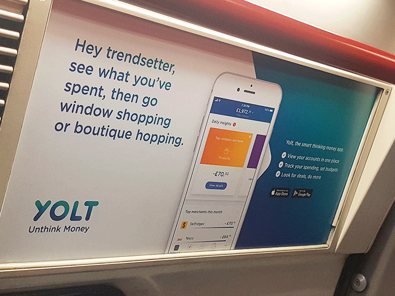 Yolt on the Underground advert app budget money panel poster tube underground