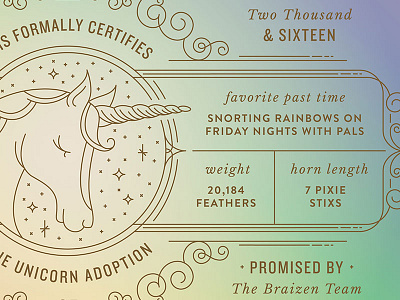 Unicorn Adoption Certificate adoption braizen certificate magical unicorn