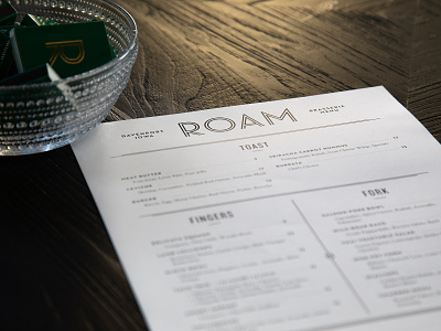 Roam Main Menu braizen branding menu print design