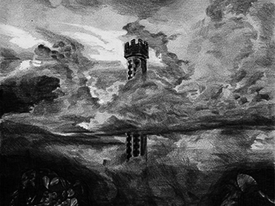 Rise: "None along the line know... all along the watchtower hand drawn illustration landscape pencil rise series