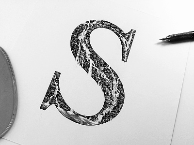 Falling Eaves "S" hand drawn hand illustrated hand lettering illustration illustrative type ms. eaves type typeface waterfalls