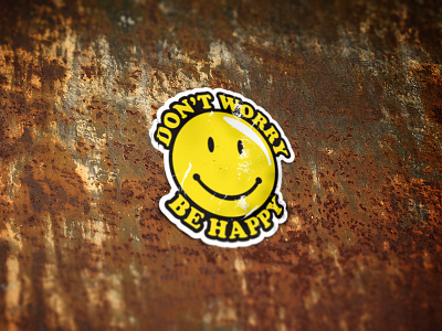 Don't Worry... cooper black distressed happy face illustration illustrator photoshop quote sticker typography