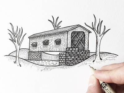 Covered bridge coveredbridge doodle drawing illustration indiana indianaart indianaartist ink penandink shading sketch stipple