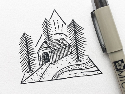 Covered bridge coveredbridge doodle drawing illustration indiana indianaart indianaartist ink penandink shading sketch stipple