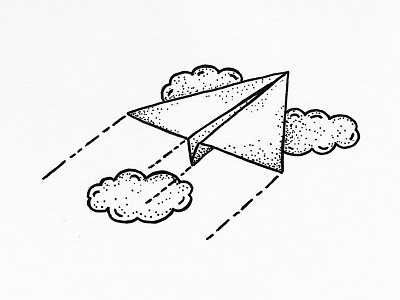 Flying black clouds dots flying linework micron pen plane sketch stipple
