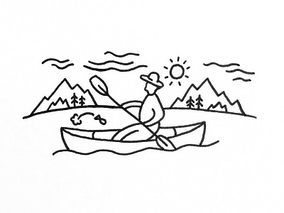 Guy on a boat doodle drawing illustration indiana indianaartist ink nature outdoors pen penandink sketch