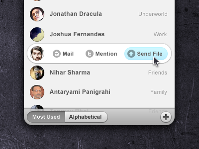 Rollover app contacts interface list rollover ui