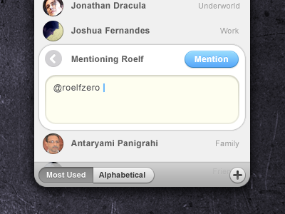 Tweet app contacts interface list slide ui