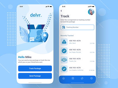 Delivery Mobile App Design app app design box consignment delivery delivery status design freight illustration interface ios logistic logistics package parcel product send shipment track tracking