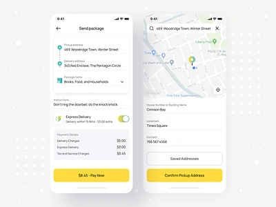 Hyperlocal Send Package - iOS Mobile App • Senz app design booking checkout delivery delivery app delivery service interface ios lyft map mobile mobile app design mobile design on demand order package parcel send shipping uber