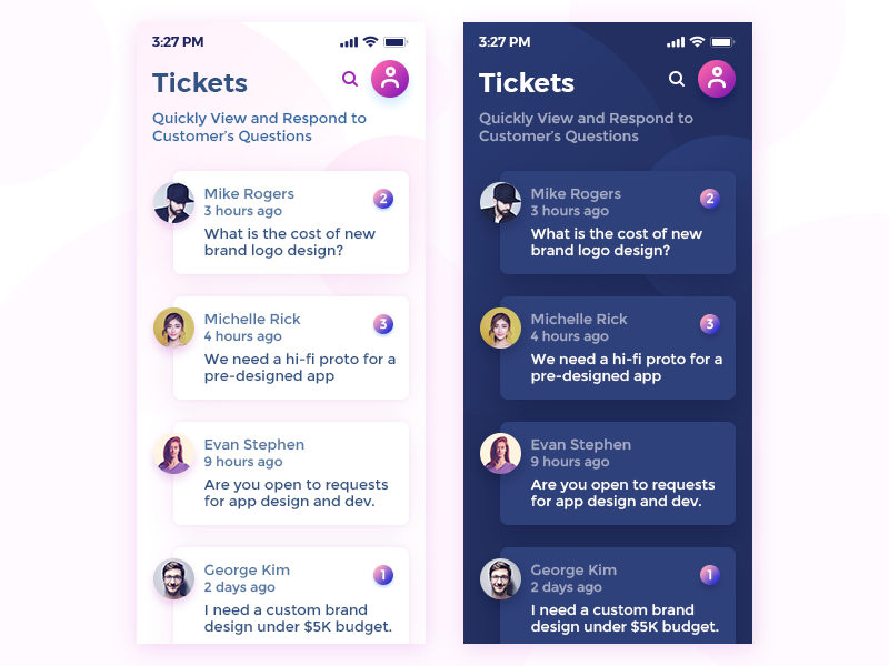 Tickets App UI (Light and Dark) Views UVdesk by Nitish Khagwal on Dribbble