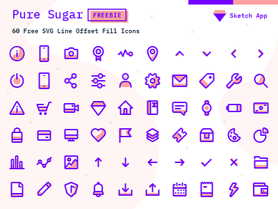 Pure Sugar - 60 Free SVG Icons Pack - Sketch Vector Icon Freebie brand branding colorful icons free freebie icon set iconpack icons line icons lineart minimalistic icons modern outline icons sketch sketchapp svg ui icons vector vibrant icons website