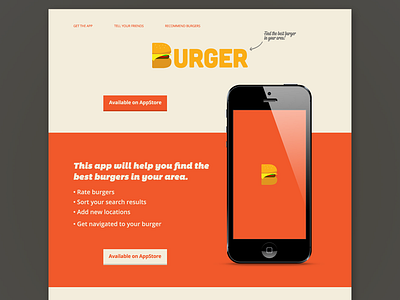 Burger App landing page app burger design flat food iphone landing landing page page typography webdesign website