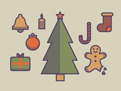 Christmas Is Coming bell candle christmas flat gift gingerbread halftone holidays icons pattern sock tree