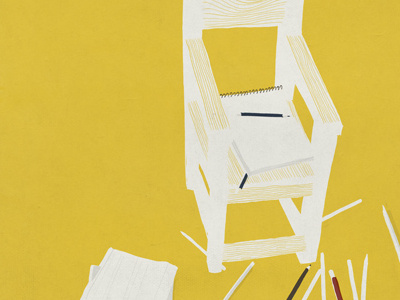 Personal Project blue chair drawing grain pen pencil pencils red white wood yellow
