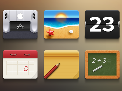 Icons set 1 app store beach blog calendar clock icon note notes photos
