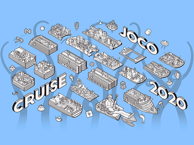 JoCo Cruise 2020 3d type concert concert poster cross section cruise cruise ship cutaway halftone isometric isometric design isometric illustration joco jonathan coulton lineart poster technical illustration type