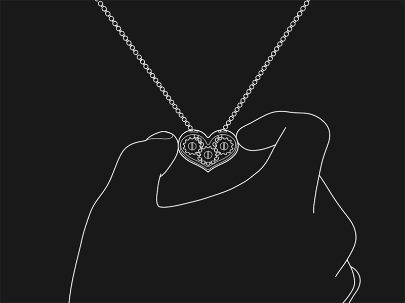Mini Gear Necklace animation cad fingers gear gears hand illustration line line illustration lineart loop necklace product technical illustration