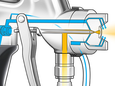 Spray Gun System Cutaway cutaway illustration infographic product technical