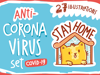 Anti-Corona Virus set! 🦠 cartoon cat character corona virus coronavirus creative market cute doodle friendly health illustrations kitty sale stay at home stay home stickers vector vector art