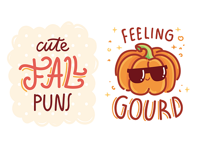 Fall Puns 🍁 autum cartoon character cute design doodle fall illustration leaf leaves love puns stickers vector vectors