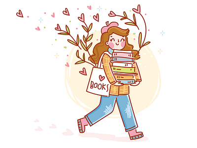 In love with... books ❤️ book cartoon character cute cute illustration doodle drawing girl hearts illustration kawaii love people reading sparks sticker vector vectorart vectors
