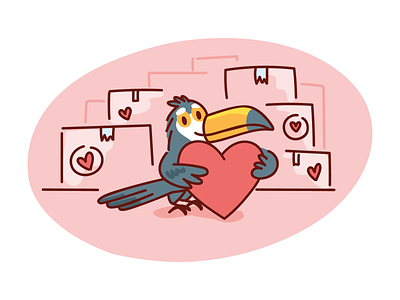 Tucan illustrations for website pages animal bird cartoon character colorfull cute doodle drawing favorite friendly heart illustration page site toucan vector web webpage website writing
