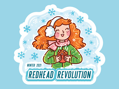 🧡 Redhead Revolution 🧡 beautie blue cartoon character christmas cold cute doodle ginger girl new year printing redhead scarf snow snowflake stickers turquoise vector winter