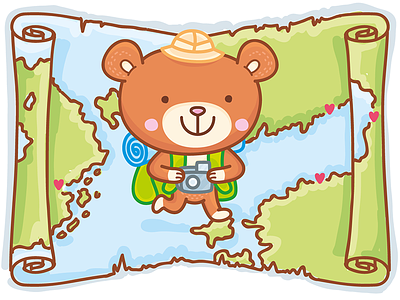 Bernard the Bear bear character cute illustrations map progress sketch sticker stokarenko travel trip vector