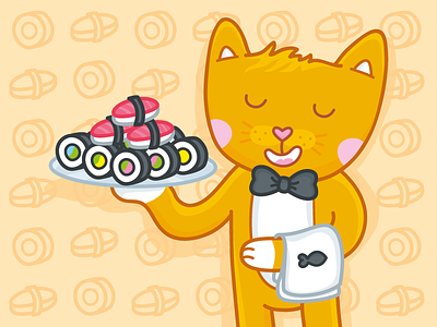 Gourmet cat character cute food gourmet illustrations sketch smile stokarenko sushi tasty vector