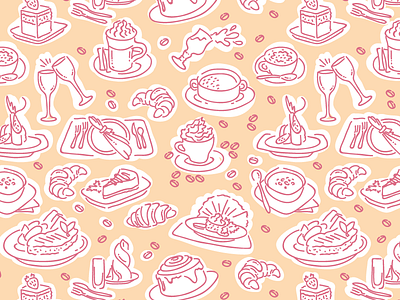 Tasty pattern cheesecake coffee croissant cute food illustrations pattern seamless pattern stokarenko sweet tasty vector